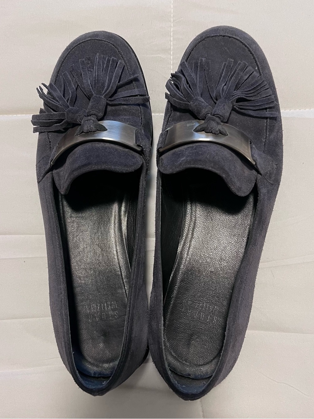 Stuart Weitzman Grey Suede Tassel Loafers